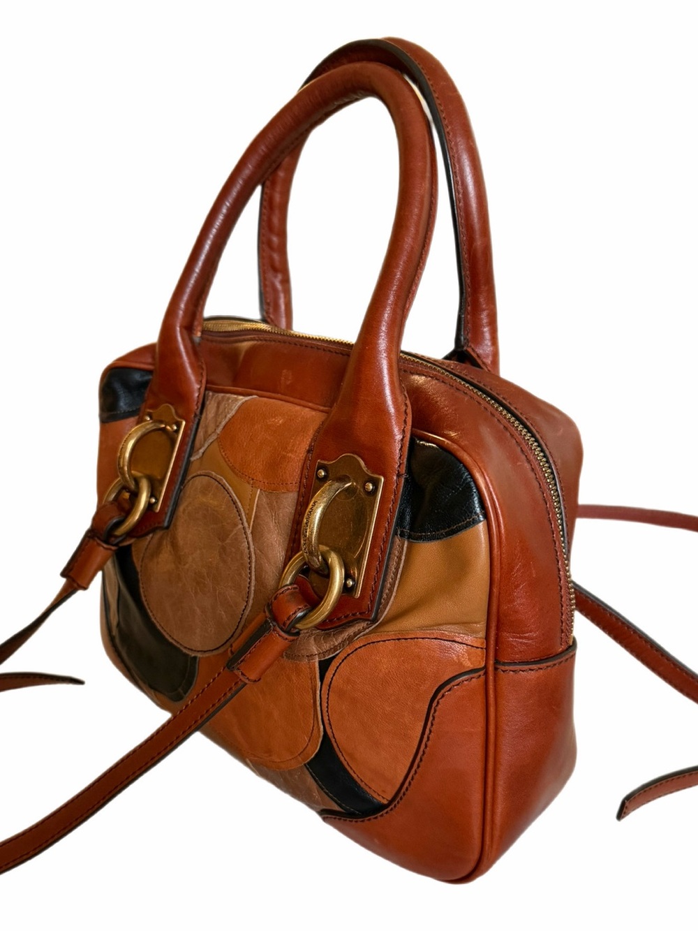 Authentic Dolce & Gabbana Vintage Miss Edge Patwork leather handbag w/gold - Picture 3 of 16